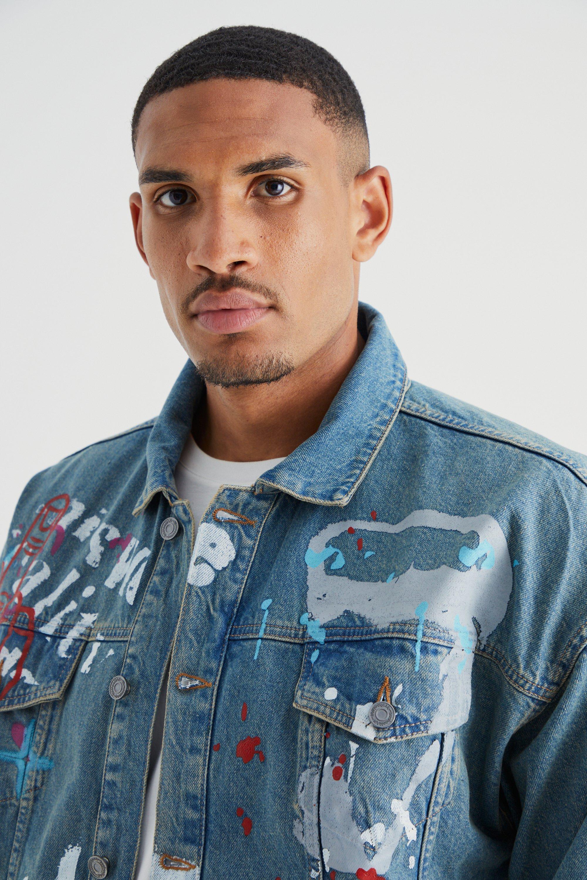 Tall Boxy Fit Graffiti Denim Jacket